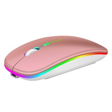 RGB Dual Channel Li-on Wireless / Bluetooth (3.0/5.2) Optical Mouse 2.4G / 1600 DPI - Rozā Zelta - Bezvadu datorpele