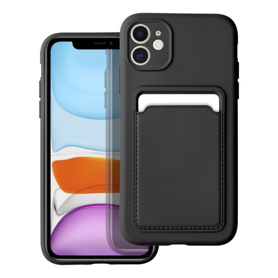 Forcell Card Back Case priekš Samsung Galaxy A14 4G A145 / A14 5G A146 - Melns - silikona aizmugures apvalks ar kabatiņu / bampers-vāciņš