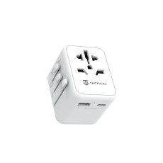Tactical PTP Travel Adapter 12W USB / Type-C Wall Charger 2.4A - Balts - Universāls adaptīvs tīkla lādētājs rozetēm visā pasaulē