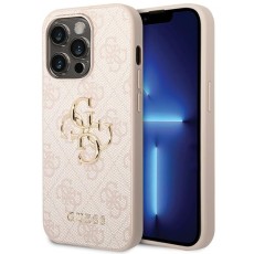 Guess Big Metal Logo Collection Back Case GUHCP15L4GMGPI priekš Apple iPhone 15 Pro - Rozā - mākslīgās ādas aizmugures apvalks / bampers-vāciņš