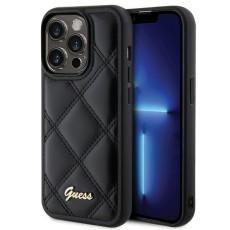 Guess Quilted Metal Logo Collection Back Case GUHCP15LPSQSQSK priekš Apple iPhone 15 Pro - Melns - mākslīgās ādas aizmugures apvalks / bampers-vāciņš