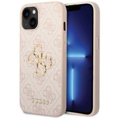 Guess Big Metal Logo Collection Back Case GUHCP15M4GMGPI priekš Apple iPhone 15 Plus - Rozā - mākslīgās ādas aizmugures apvalks / bampers-vāciņš