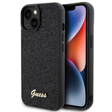 Guess Disco Metal Script Collection Back Case GUHCP15SPMSDGSK priekš Apple iPhone 15 - Melns - silikona-plastikāta aizmugures apvalks / bampers-vāciņš