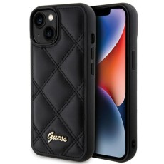 Guess Quilted Metal Logo Collection Back Case GUHCP15SPSQSQSK priekš Apple iPhone 15 - Melns - mākslīgās ādas aizmugures apvalks / bampers-vāciņš