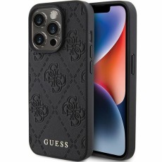 Guess 4G Leather Stamped Collection Back Case GUHCP15XP4EPMK priekš Apple iPhone 15 Pro Max - Melns - mākslīgās ādas aizmugures apvalks / bampers-vāciņš