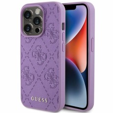 Guess 4G Leather Stamped Collection Back Case GUHCP15XP4EPMU priekš Apple iPhone 15 Pro Max - Violets - mākslīgās ādas aizmugures apvalks / bampers-vāciņš