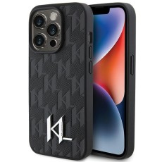 Karl Lagerfeld Leather Monogram Hot Stamp Metal series Back Case KLHCP15LPKLPKLK priekš Apple iPhone 15 Pro - Melns - silikona-plastikāta aizmugures apvalks / bampers-vāciņš