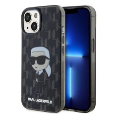 Karl Lagerfeld Monogram Ikonik series Back Case KLHCP15SHNKMKLK priekš Apple iPhone 15 - Melns - silikona-plastikāta aizmugures apvalks / bampers-vāciņš
