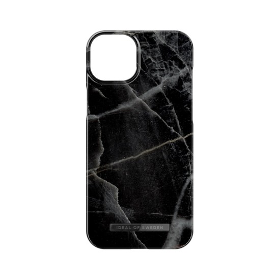 iDeal of Sweden Fashion Back Case priekš Apple iPhone 15 Plus - Black Thunder Marble - plastikāta aizmugures apvalks ar iebūvētu metālisku plāksni / bampers-vāciņš