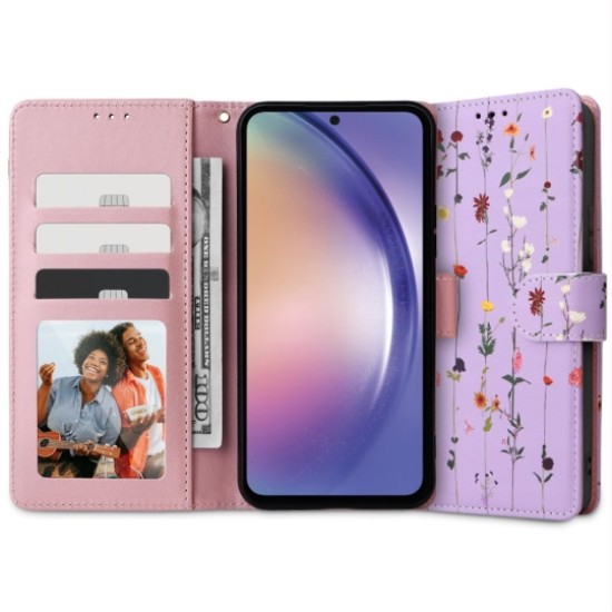Tech-Protect Wallet Book Case priekš Samsung Galaxy A34 5G A346 - Violets / Dārzs - sāniski atverams maciņš ar magnētu un stendu / grāmatveida maks