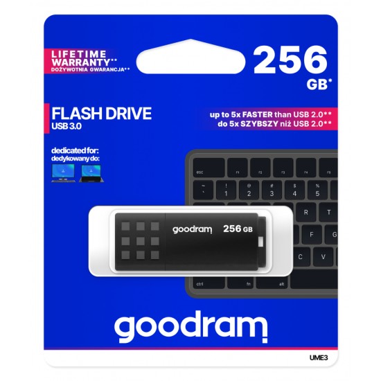 Goodram UME3 Flash Drive 256GB USB 3.0 Flash Atmiņa - Melna