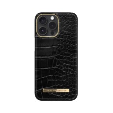 iDeal of Sweden Atelier AW21 Back Case priekš Apple iPhone 15 Pro Max - Neo Noir Croco - mākslīgās ādas aizmugures apvalks ar iebūvētu metālisku plāksni / bampers-vāciņš