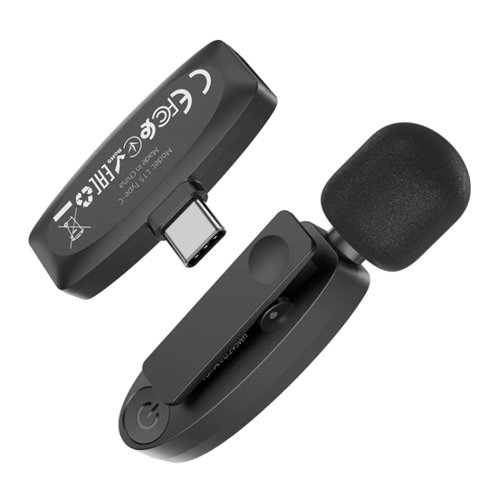Hoco L15 Bezvadu atloka mikrofons telefoniem un planšetdatoriem ar Type-C savienotāju - Melns - wireless lavalier microphone