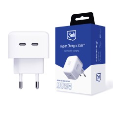 3MK HyperCharger GaN PD / QC 33W 2xType-C ligzda 90 Degree - Balts - ļoti ātrs USB-C tīkla lādētājs