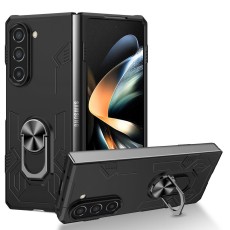 Mecha Back Case with Ring priekš Samsung Galaxy Fold5 5G - Melns - triecienizturīgs silikona-plastikāta aizmugures apvalks / bampers-vāciņš