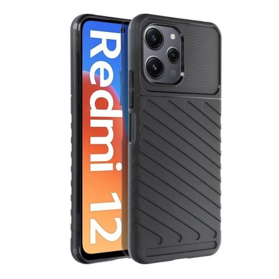 Thunder Series Twill Texture TPU Protector Case priekš Xiaomi Redmi Note 12 5G / Poco X5 5G - Melns - triecienizturīgs silikona aizmugures apvalks / bampers-vāciņš