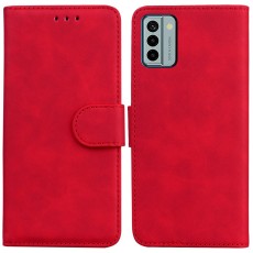 Solid Color Wallet Stand Leather Shockproof Book Case priekš Nokia G22 - Sarkans - sāniski atverams maciņš ar magnētu un stendu