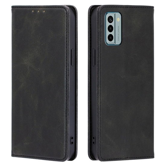 Skin-Touch PU Leather Book Case priekš Nokia C12 - Melns - sāniski atverams maciņš ar stendu / grāmatveida maks