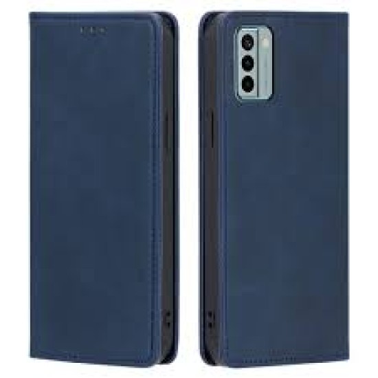 Skin-Touch PU Leather Book Case priekš Nokia C12 - Zils - sāniski atverams maciņš ar stendu / grāmatveida maks