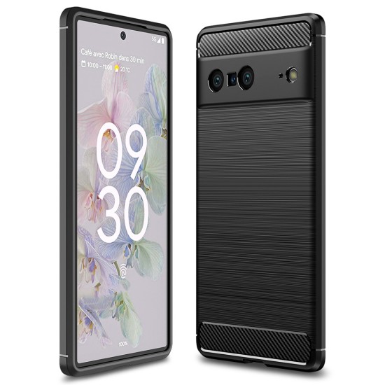 Simple Carbon TPU Back Phone Case priekš Google Pixel 7 5G - Melns - triecienizturīgs silikona aizmugures apvalks / bampers-vāciņš