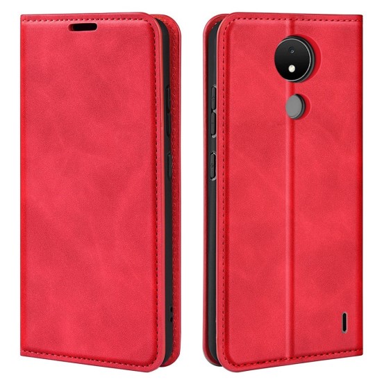 Skin-Touch PU Leather Book Case priekš Nokia G60 - Sarkans - sāniski atverams maciņš ar magnētu un stendu