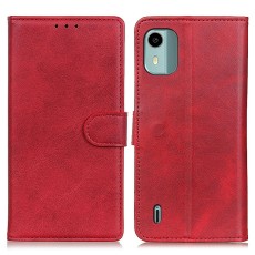 Cowhide Texture PU Leather Book Case priekš Nokia C32 - Sarkans - sāniski atverams maciņš ar stendu / grāmatveida maks