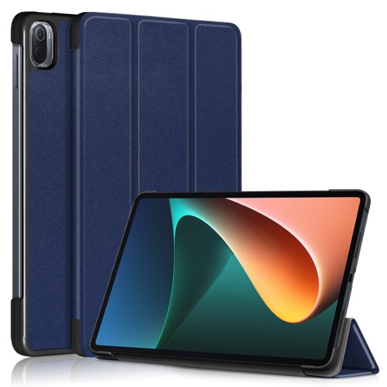 Tri-fold Stand PU Smart Auto Wake/Sleep Leather Case priekš Xiaomi Redmi Pad SE 11.0 - Tumši Zils - sāniski atverams maciņš ar stendu