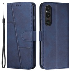 Calf Wallet Stand Leather Book Case priekš Sony Xperia 1 V - Zils - sāniski atverams maciņš ar magnētu un stendu