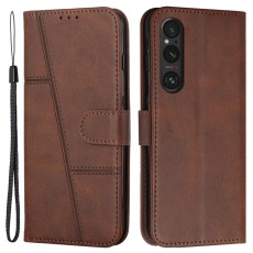 Calf Wallet Stand Leather Book Case priekš Sony Xperia 1 V - Brūns - sāniski atverams maciņš ar magnētu un stendu
