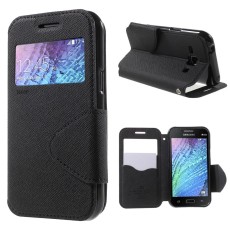 RoarKorea Fancy Diary View Samsung Galaxy J1 J100 Wake/Sleep - Melns - sāniski atverams maciņš ar stendu un lodziņu (ādas maks, grāmatiņa, leather book wallet case cover stand)
