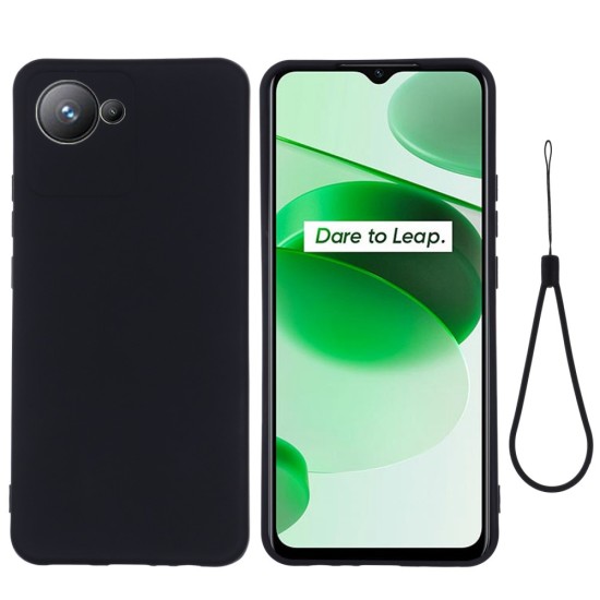 Liquid Silicone Shockproof Back Case with Strap priekš Huawei P60 / P60 Pro - Melns - silikona aizmugures apvalks ar auklu / bampers-vāciņš