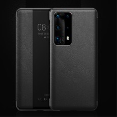 Smart View Window Touch Slide Wake / Sleep PU Leather Book Case priekš Huawei P60 / P60 Pro - Melns - sāniski atverams mākslīgas ādas maciņš ar lodziņu