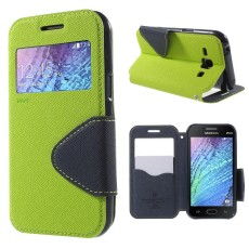 RoarKorea Fancy Diary View Samsung Galaxy J1 J100 Wake/Sleep - Zaļš - sāniski atverams maciņš ar stendu un lodziņu (ādas maks, grāmatiņa, leather book wallet case cover stand)