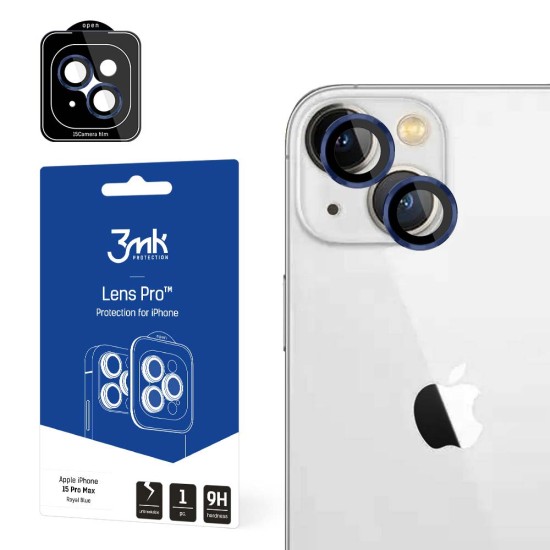 3MK Lens Protection Pro Tempered Glass camera protector priekš Apple iPhone 15 Pro Max - Zils - aizmugurējās kameras aizsargstikls