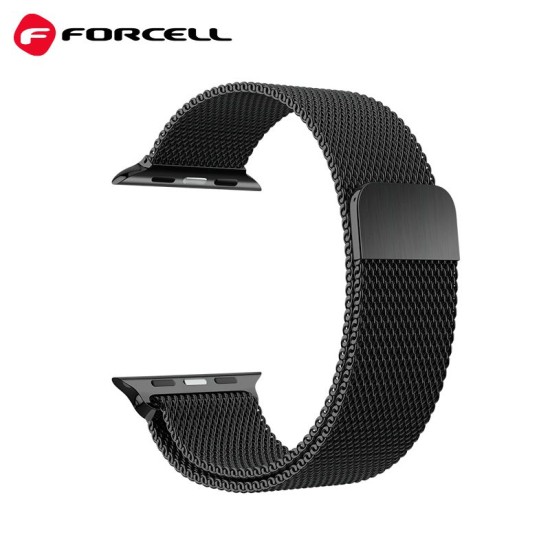 Forcell F-Design (FA03) Magnetic Milanese Watch Band priekš Apple Watch 42 / 44 / 45 mm / Ultra 49 mm - Melns - siksniņa viedpulksteņiem no nerūsējoša tērauda ar magnētu