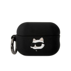 Karl Lagerfeld KLAP2RUNCHK Silicone Choupette Head Case priekš Apple Airpods Pro 2 - Melns - silikona apvalks bezvadu austiņu lādēšanas ierīcei ar karabīni