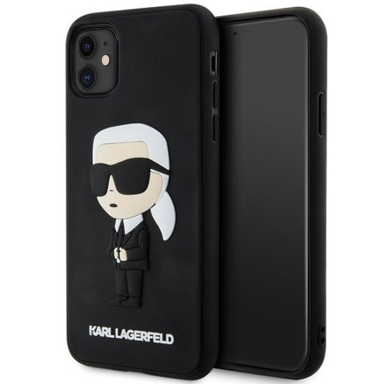 Karl Lagerfeld 3D Rubber Ikonik series Back Case KLHCN613DRKINK priekš Apple iPhone 11 - Melns - silikona aizmugures apvalks / maciņš