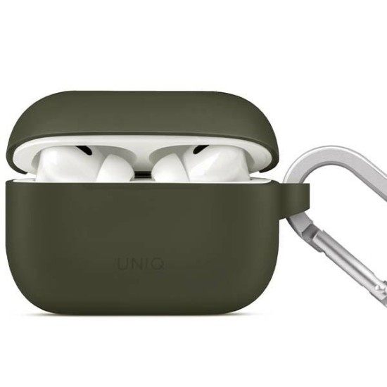 Uniq Vencer Case with Silicone Sport Strap priekš Apple Airpods Pro 2 - Tumši Zaļš - silikona apvalks bezvadu austiņu lādēšanas ierīcei ar karabīni un silikona auklu