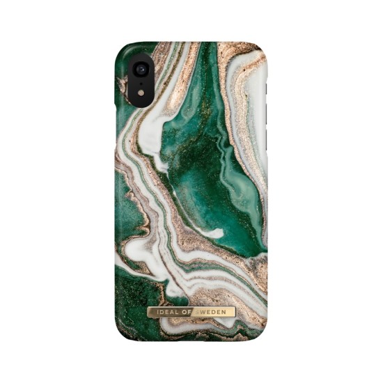 iDeal of Sweden Fashion AW18 Back Case priekš Apple iPhone XR - Golden Jade Marble - plastikāta aizmugures apvalks ar iebūvētu metālisku plāksni / bampers-vāciņš