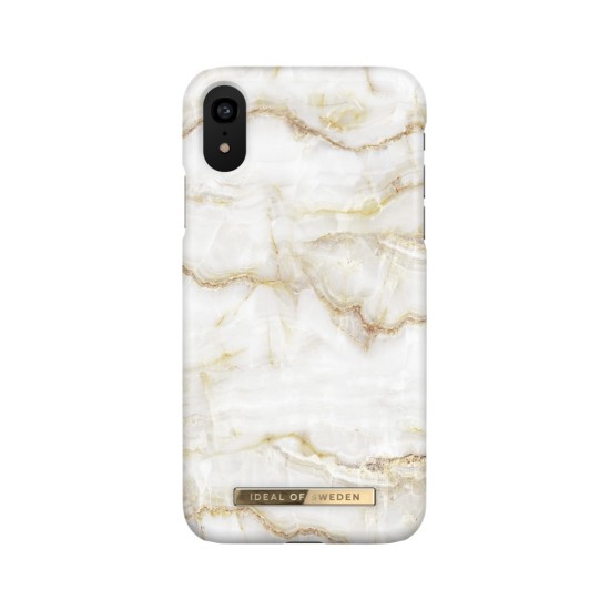 iDeal of Sweden Fashion SS20 Back Case priekš Apple iPhone XR - Golden Pearl Marble - plastikāta aizmugures apvalks ar iebūvētu metālisku plāksni / bampers-vāciņš