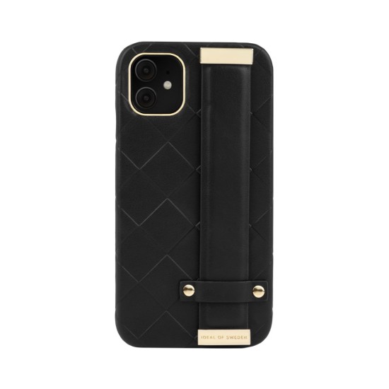 iDeal of Sweden Statement SS21 Back Case priekš Apple iPhone 11 - Braided Smooth Noir - mākslīgās ādas aizmugures apvalks ar iebūvētu metālisku plāksni / bampers-vāciņš