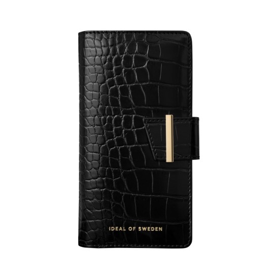 iDeal of Sweden Cora SS22 Wallet Case priekš Samsung Galaxy S22 Ultra 5G S908 - Jet Black Croco - mākslīgās ādas sāniski atverams maciņš ar bamperu uz magnēta