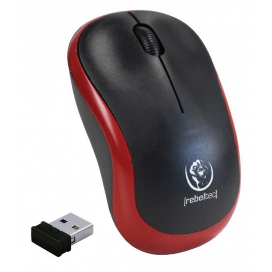 Rebeltec Meteor Wireless Optical BT Mouse 2.4G / 1000 DPI (2xAAA Batteries) - Melna / Sarkana - Bezvadu datorpele