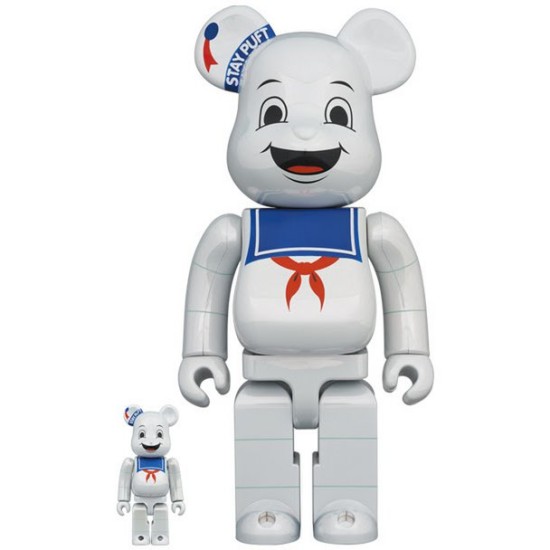 400% & 100% Bearbrick set - Stay Puft Marshmallow Man (White Chrome) - Divu ABS plastmasas figūriņu komplekts