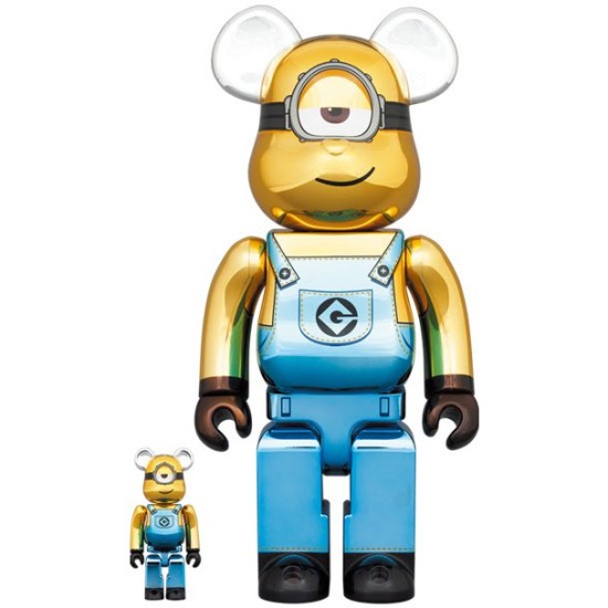 400% & 100% Bearbrick set - Minion Stuart (Chrome ed.) - Divu ABS plastmasas figūriņu komplekts