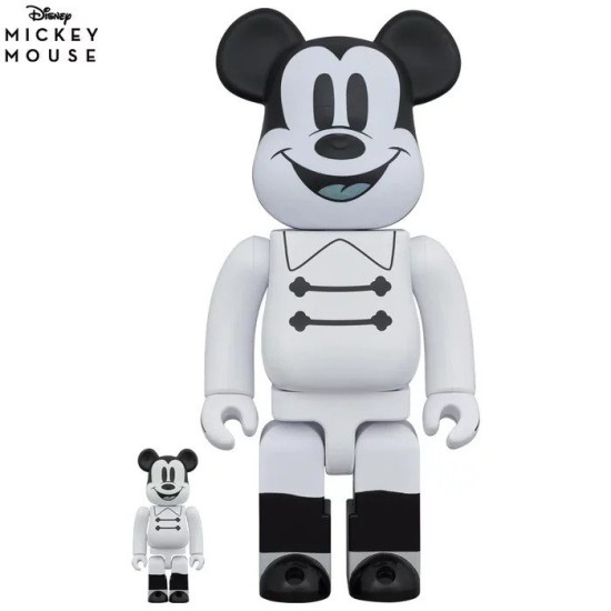 400% & 100% Bearbrick Set - Mickey Mouse (Nighttime) - Divu ABS plastmasas figūriņu komplekts