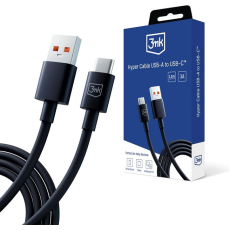 3MK 1.2M Hyper Cable 60W Fast Charging USB to Type-C cable - Melns - USB-C lādēšanas un datu kabelis / vads
