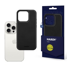 3MK Hardy Silky Leather MagSafe Case priekš Apple iPhone 15 Pro - Melns - mākslīgās ādas aizmugures apvalks / bampers-vāciņš