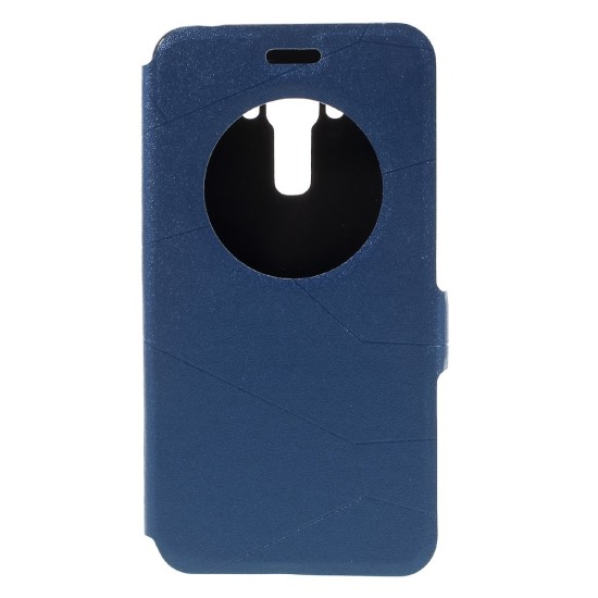 Sand-like Smart Leather Cover for Asus Zenfone 3 Laser ZC551KL with View Window - Dark Blue - sāniski atverams maciņš ar stendu un lodziņu (ādas maks, grāmatiņa, leather book wallet case cover stand)