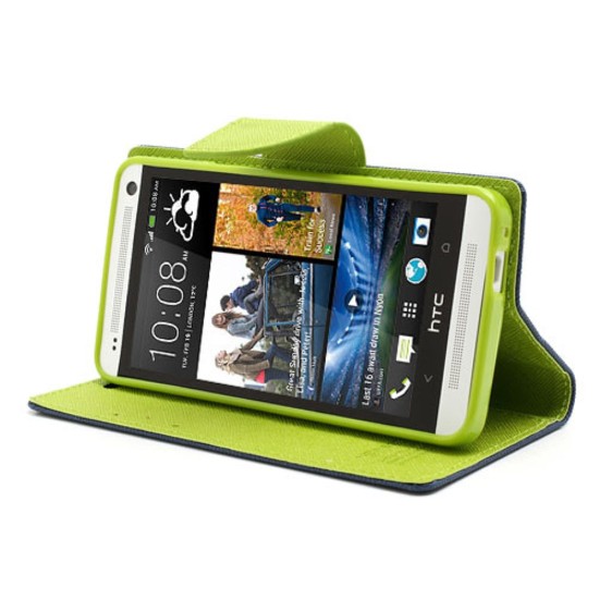 Mercury Fancy Diary priekš HTC One M7 - Tumši Zils - sāniski atverams maciņš ar stendu (eko ādas maks, grāmatiņa, PU leather book wallet case cover stand)